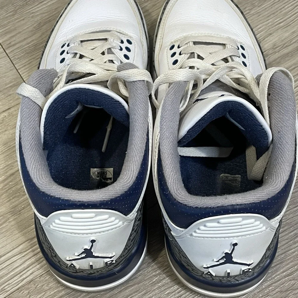 Air Jordan 3 Retro Sneakers Mens Size 8 Midnight White Navy